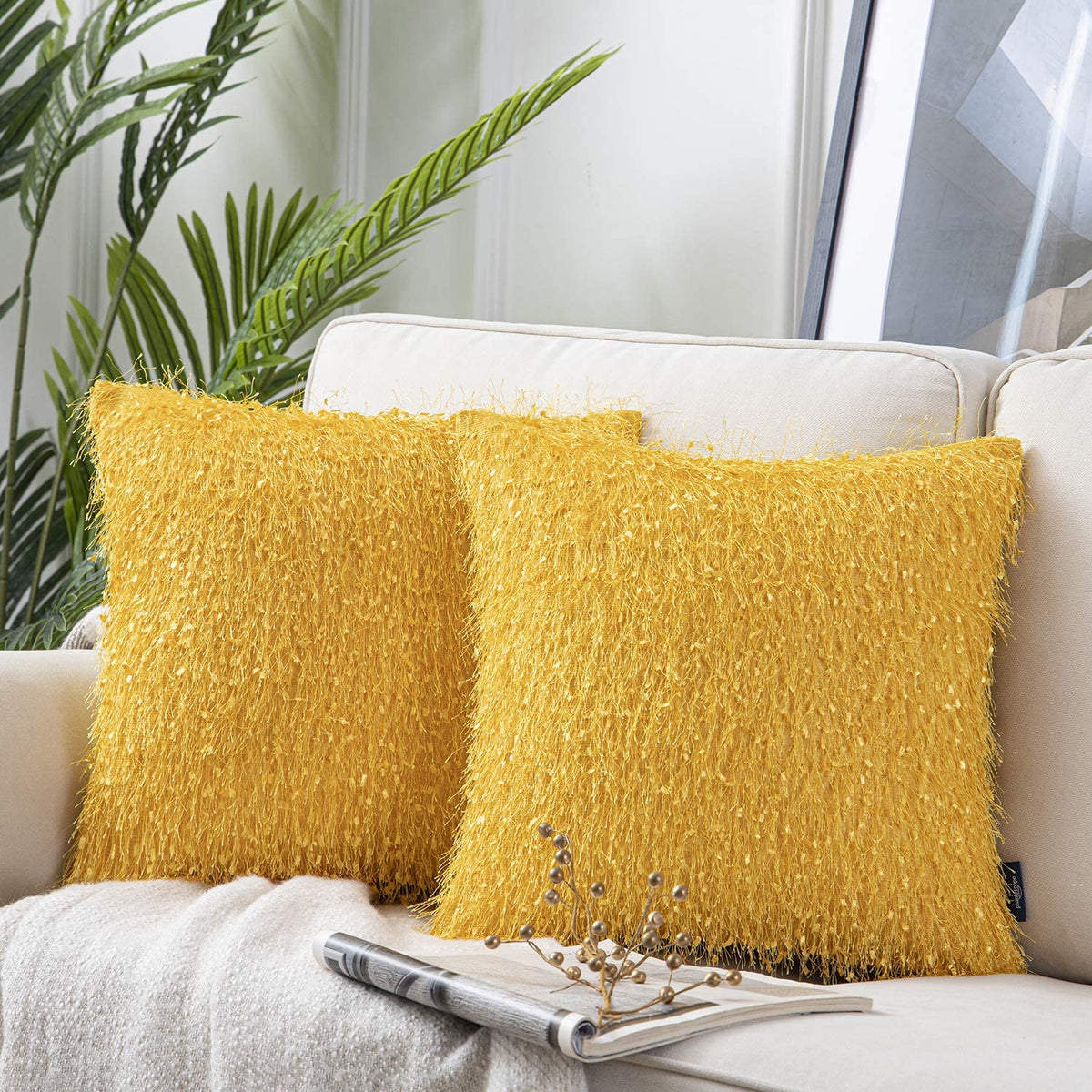 Yellow fuzzy throw discount pillows