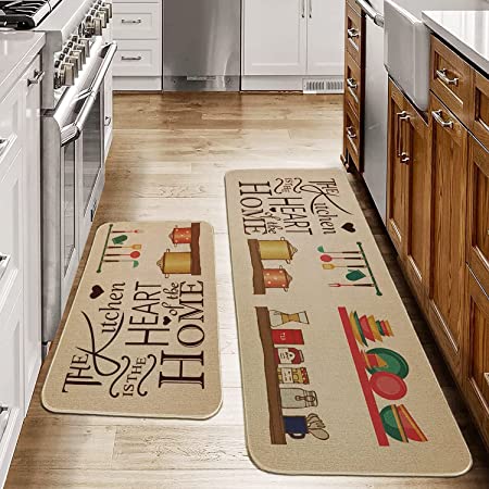 sumlans kitchen mat set of 2 pcs, rubber backing cushioned non slip kitchen  rugs for floor