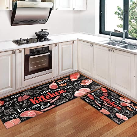 Kitchen Mats Non Skid Washable Set Absorbent Runner Rugs for Kitchen Front  of Sink Kitchen Rugs Indoor Rubber Mats Soft Carpet