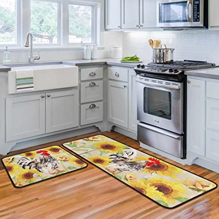 Kitchen Mat 2 Pieces, Bee Sweet Like Honey Honeycomb Kitchen  Rugs and Mats Non Slip Runner Rug Washable Floor Mats for Kitchen Home 18  x 30 + 18 x 48 
