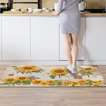 FRESHMINT Farmhouse Kitchen Mats Cushioned Anti-Fatigue Comfort Mat for  Home & Office Ergonomically Engineered Memory Foam Kitchen Rug Waterproof  Non-Skid, 30 by 17,Sunflower Sunflower-17X30